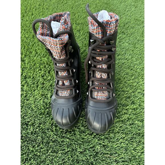 Schutz Jan Tweed Soft Black Leather Bootie Rock Stud Chunky Heel Women Size 10b - Picture 6 of 8